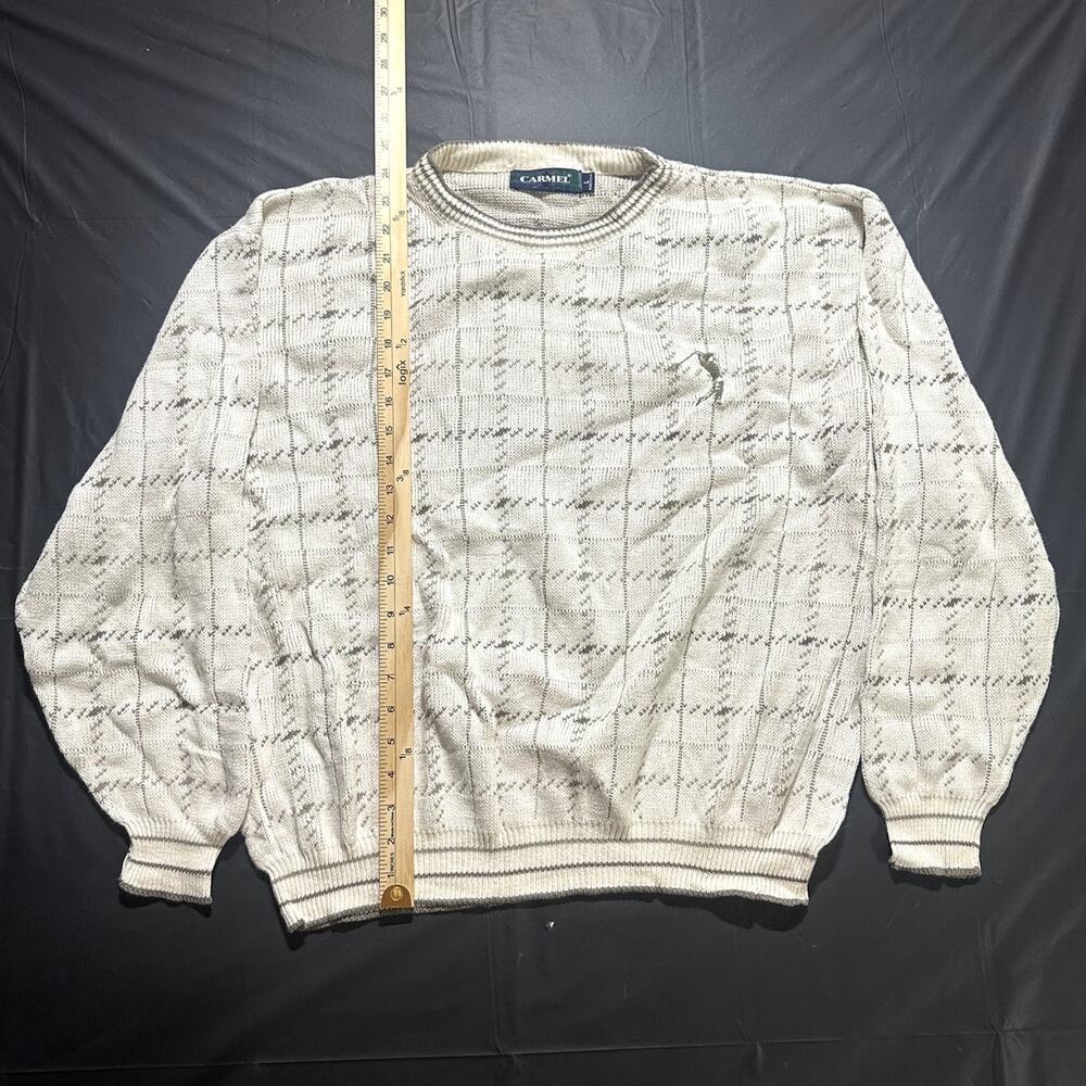 Carmel Golf Sweater Mens Large Ivory Gray Plaid Golfer Embroidered Knit Pullover